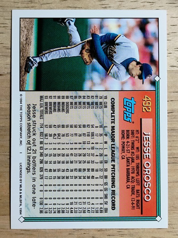 1994 Topps Gold #492 Jesse Orosco