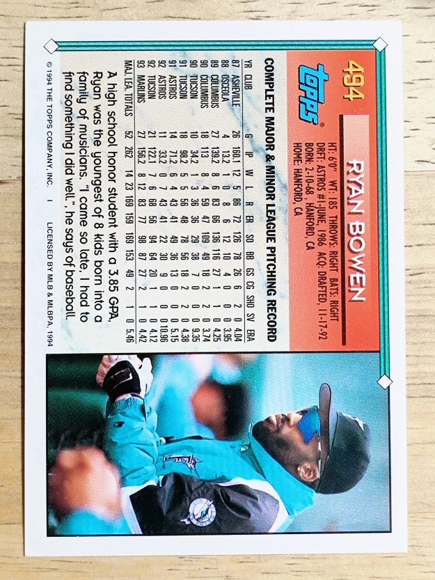 1994 Topps Gold #494 Ryan Bowen