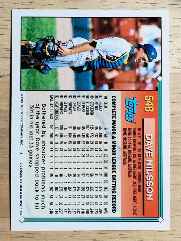 1994 Topps Gold #548 Dave Nilsson