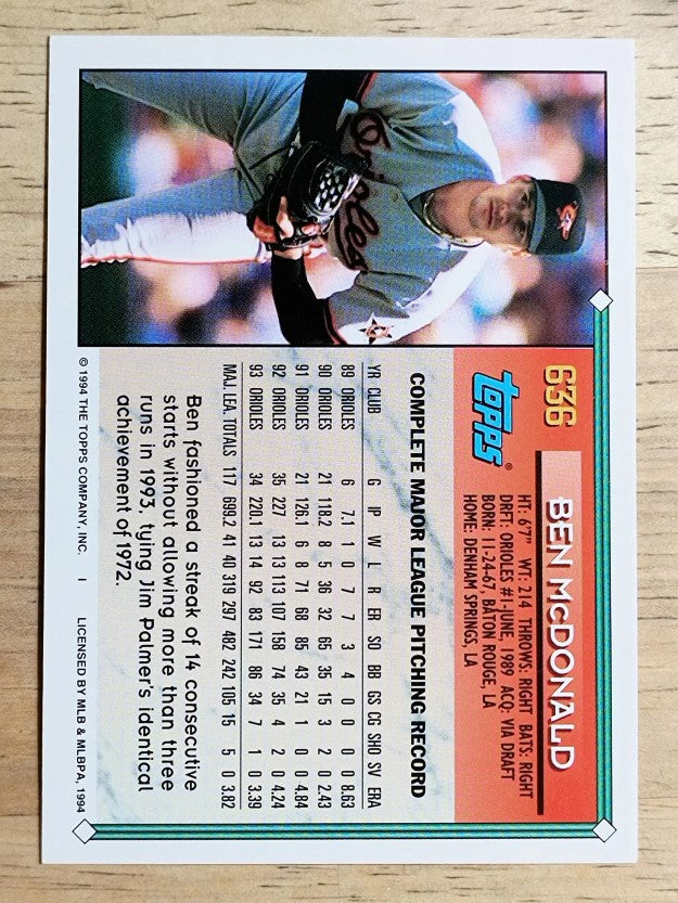 1994 Topps Gold #636 Ben McDonald