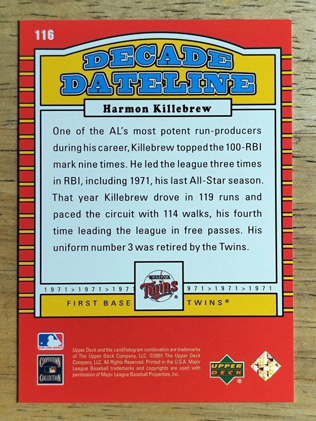 2001 Upper Deck Decade 1970's #116 Harmon Killebrew DD