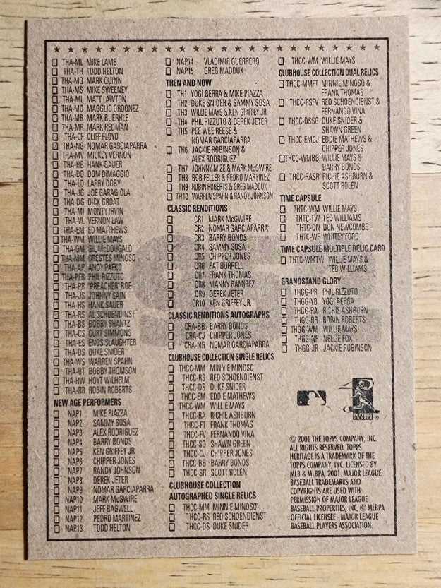 2001 Topps Heritage #CL2 Checklist 2