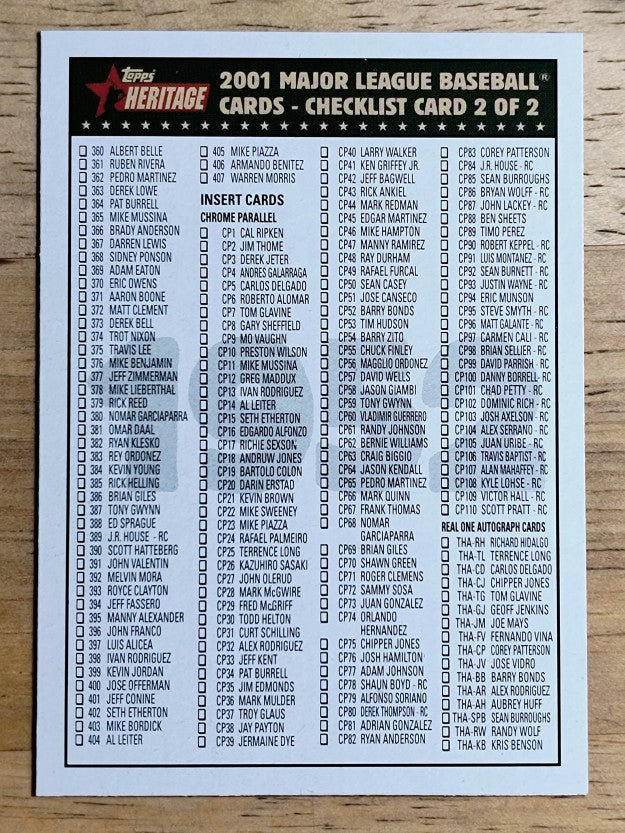 2001 Topps Heritage #CL2 Checklist 2