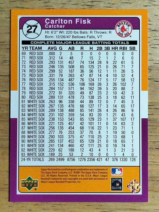 2001 Upper Deck Decade 1970's #27 Carlton Fisk