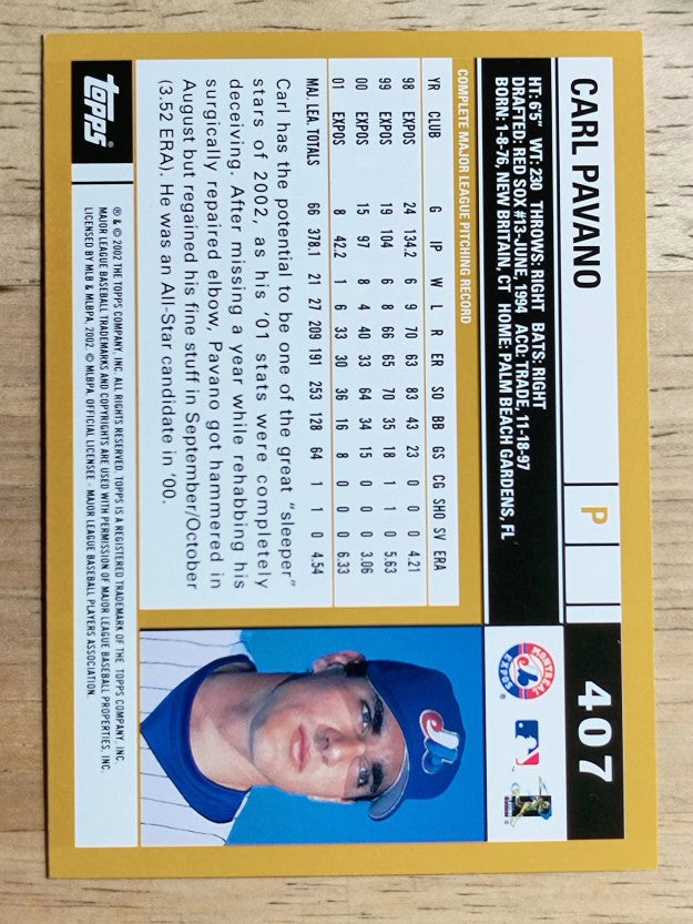 2002 Topps #407 Carl Pavano
