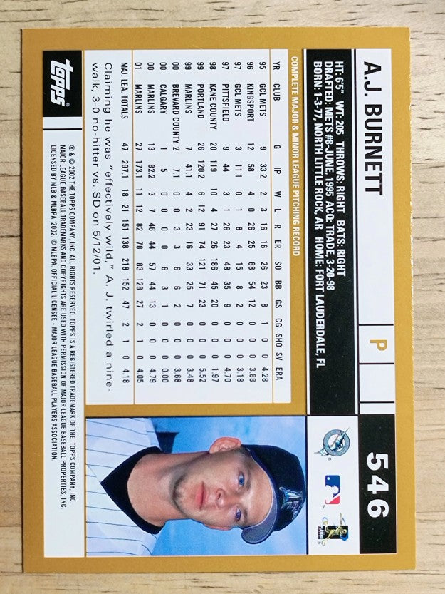 2002 Topps #546 A.J. Burnett