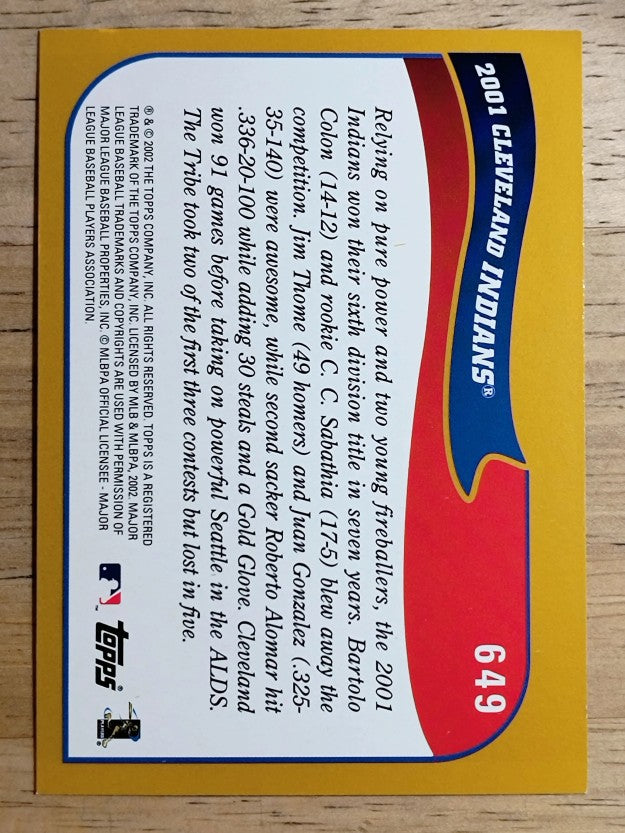 2002 Topps #649 Cleveland Indians TC