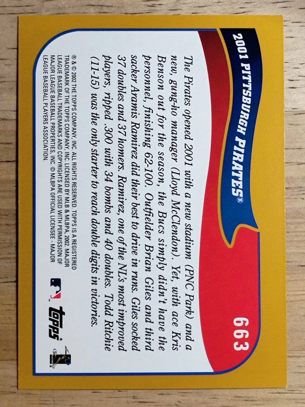 2002 Topps #663 Pittsburgh Pirates TC