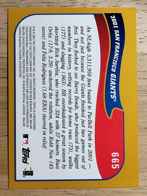 2002 Topps #665 San Francisco Giants TC