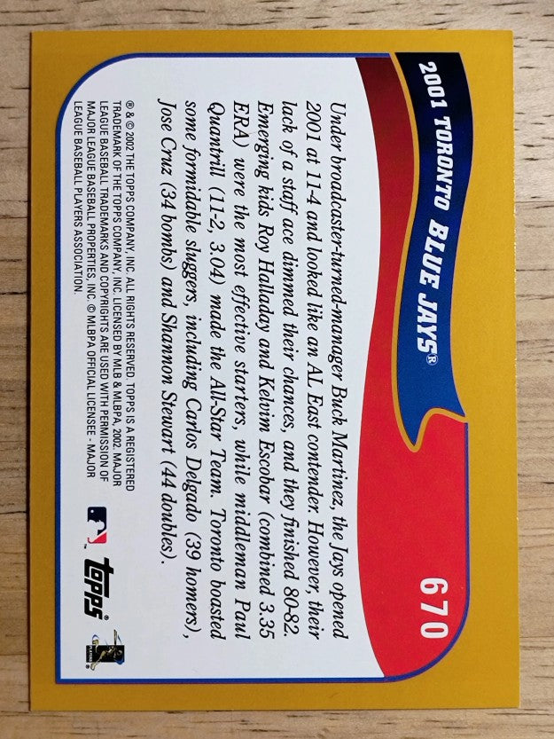2002 Topps #670 Toronto Blue Jays TC