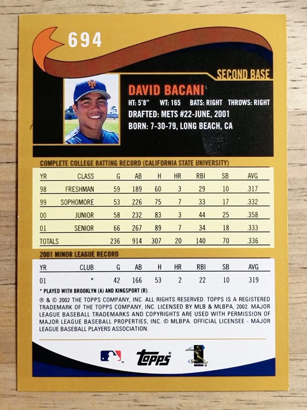 2002 Topps #694 David Bacani DP RC