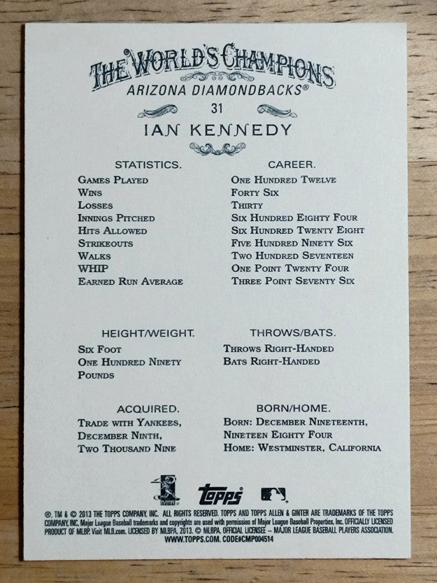 2013 Topps Allen and Ginter #31 Ian Kennedy