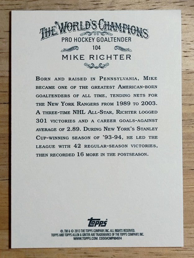 2013 Topps Allen and Ginter #104 Mike Richter