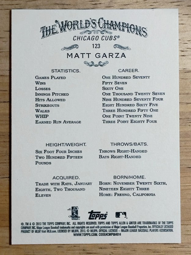 2013 Topps Allen and Ginter #123 Matt Garza