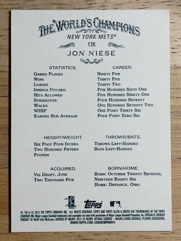 2013 Topps Allen and Ginter #126 Jon Niese