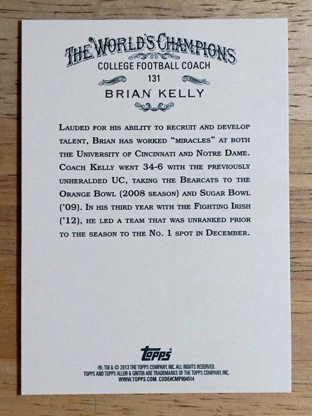 2013 Topps Allen and Ginter #131 Brian Kelly