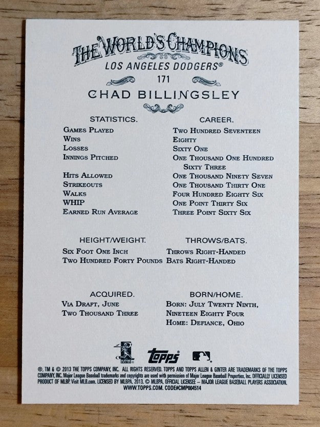 2013 Topps Allen and Ginter #171 Chad Billingsley