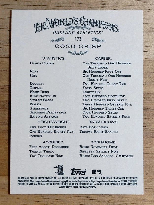 2013 Topps Allen and Ginter #173 Coco Crisp