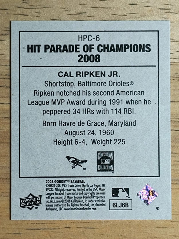 2008 Upper Deck Goudey Hit Parade of Champions #HPC6 Cal Ripken Jr.