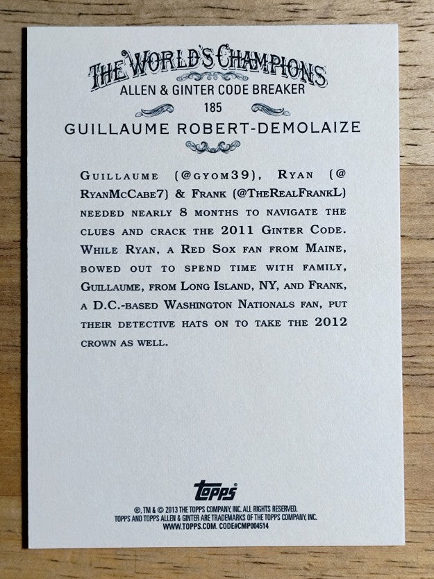 2013 Topps Allen and Ginter #185 Guillaume Robert-Demolaize