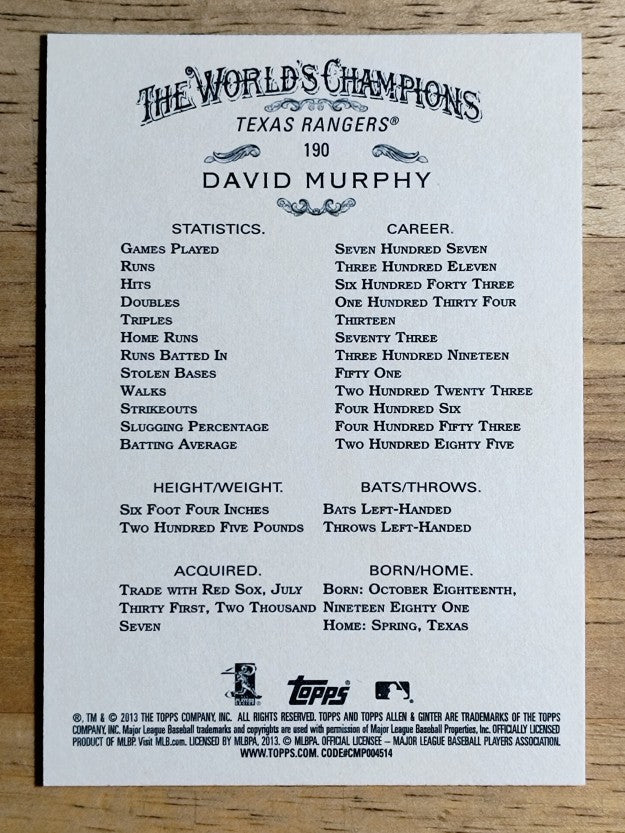 2013 Topps Allen and Ginter #190 David Murphy