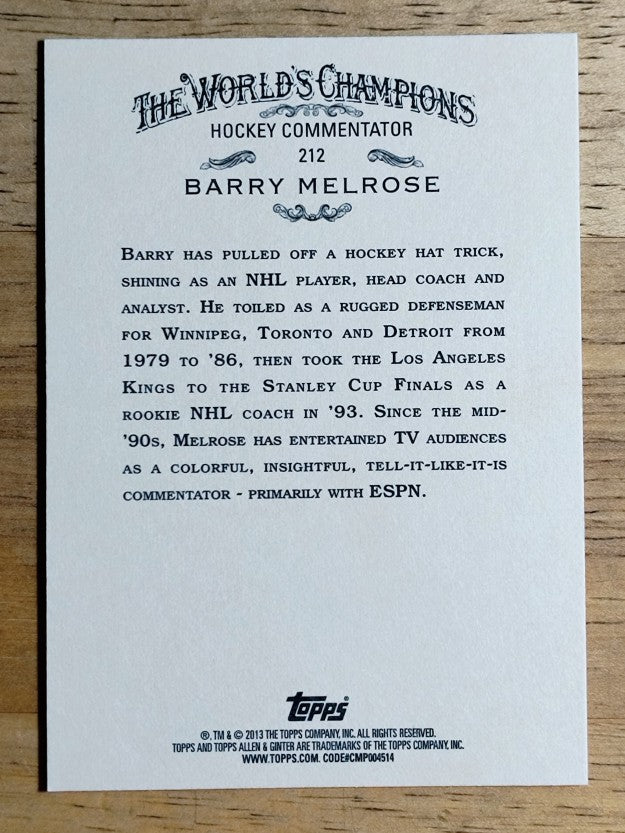 2013 Topps Allen and Ginter #212 Barry Melrose
