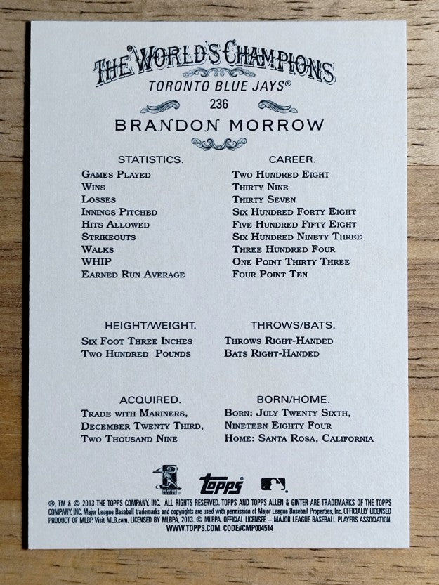 2013 Topps Allen and Ginter #236 Brandon Morrow