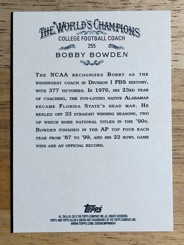 2013 Topps Allen and Ginter #255 Bobby Bowden