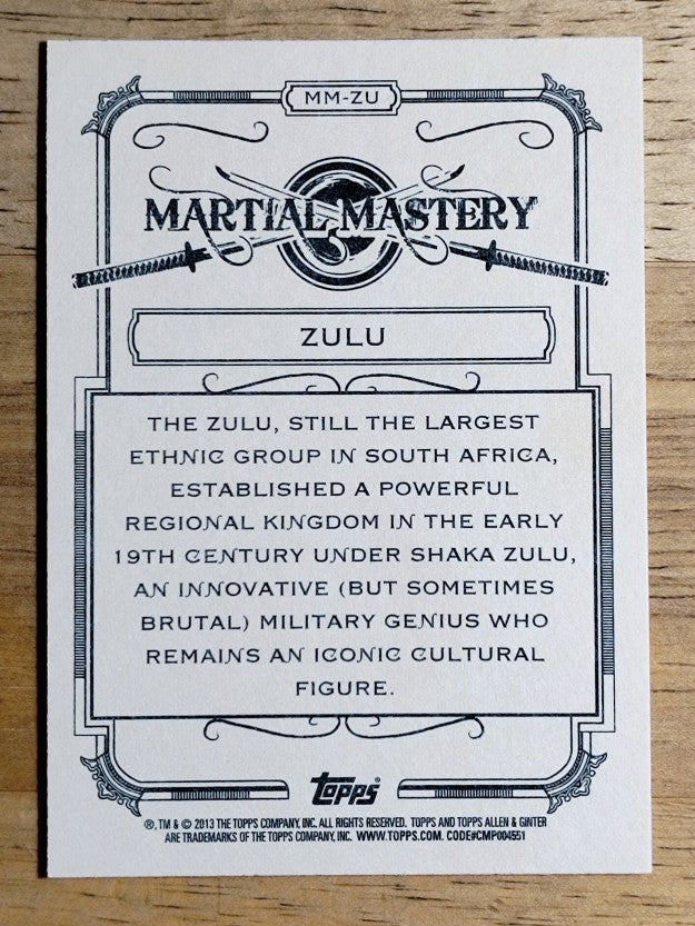2013 Topps Allen and Ginter Martial Mastery #ZU Zulu