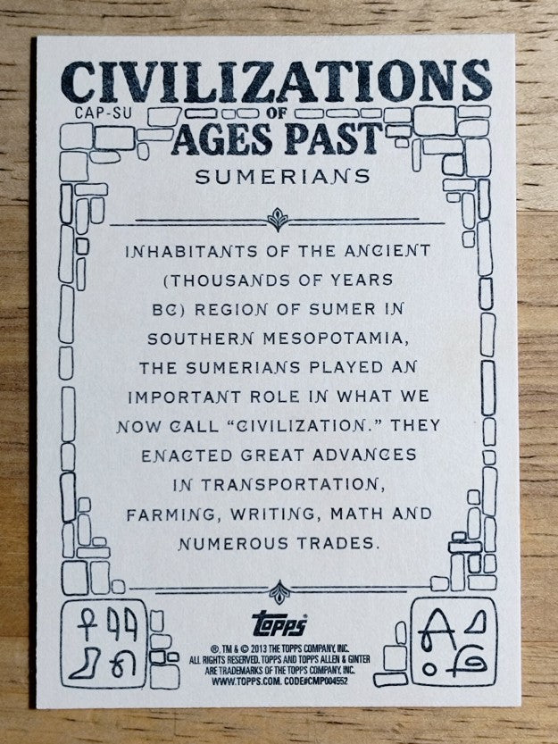 2013 Topps Allen and Ginter Civilizations of Ages Past #SU Sumerians
