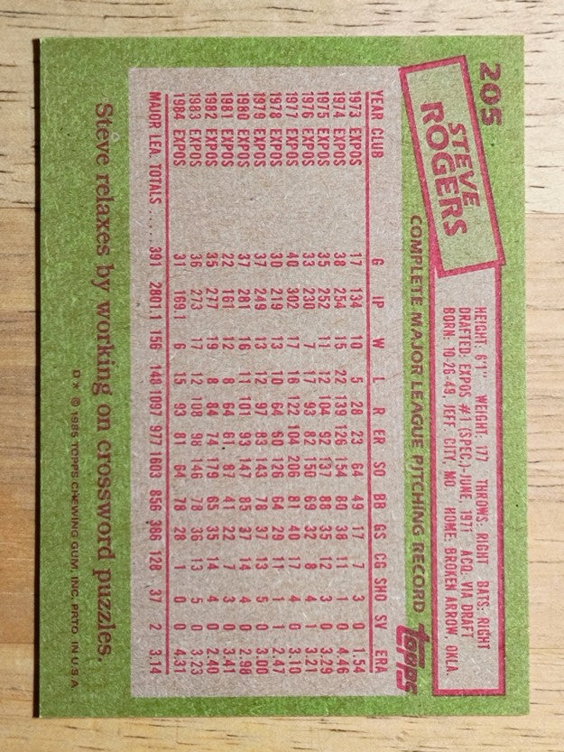 1985 Topps #205 Steve Rogers