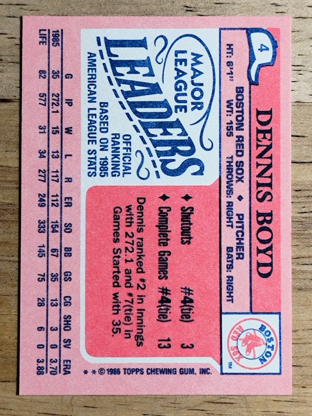 1986 Topps Mini Leaders #4 Dennis Boyd