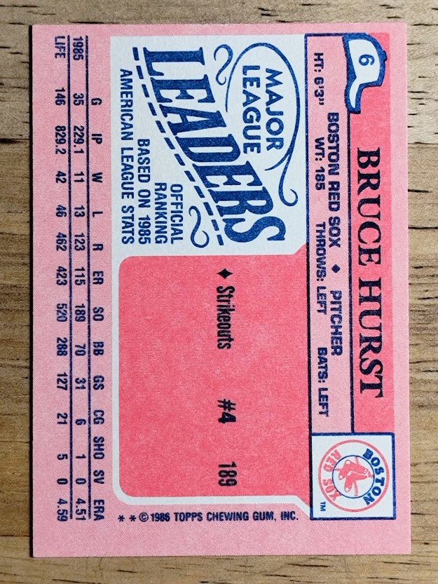 1986 Topps Mini Leaders #6 Bruce Hurst