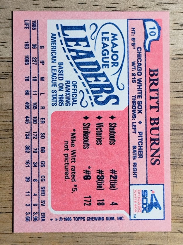 1986 Topps Mini Leaders #10 Britt Burns