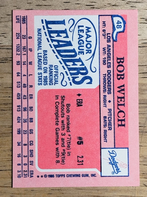 1986 Topps Mini Leaders #48 Bob Welch