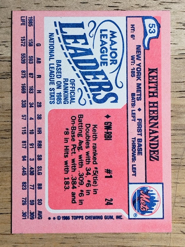 1986 Topps Mini Leaders #53 Keith Hernandez