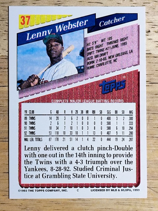 1993 Topps Gold #37 Lenny Webster