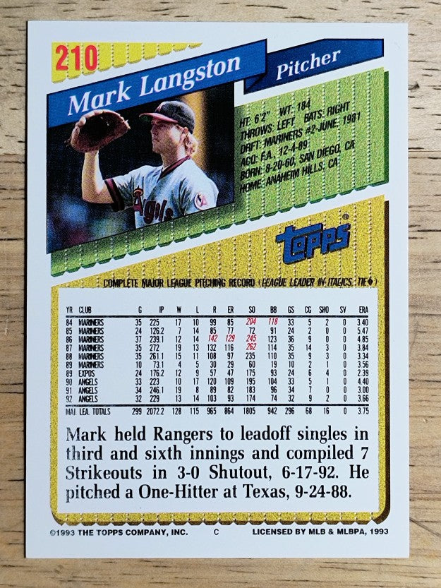 1993 Topps Gold #210 Mark Langston
