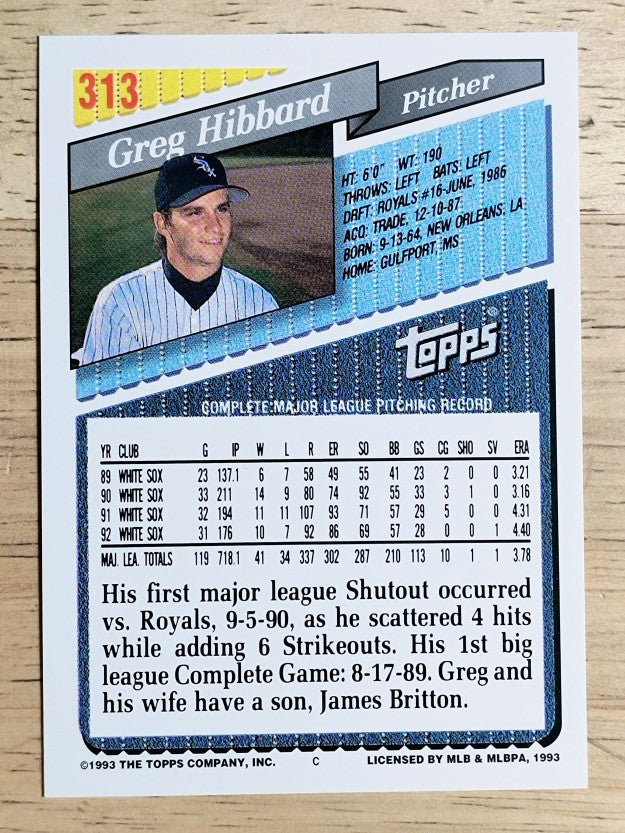 1993 Topps Gold #313 Greg Hibbard
