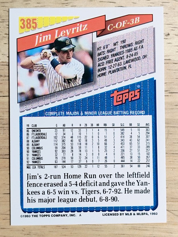 1993 Topps Gold #385 Jim Leyritz