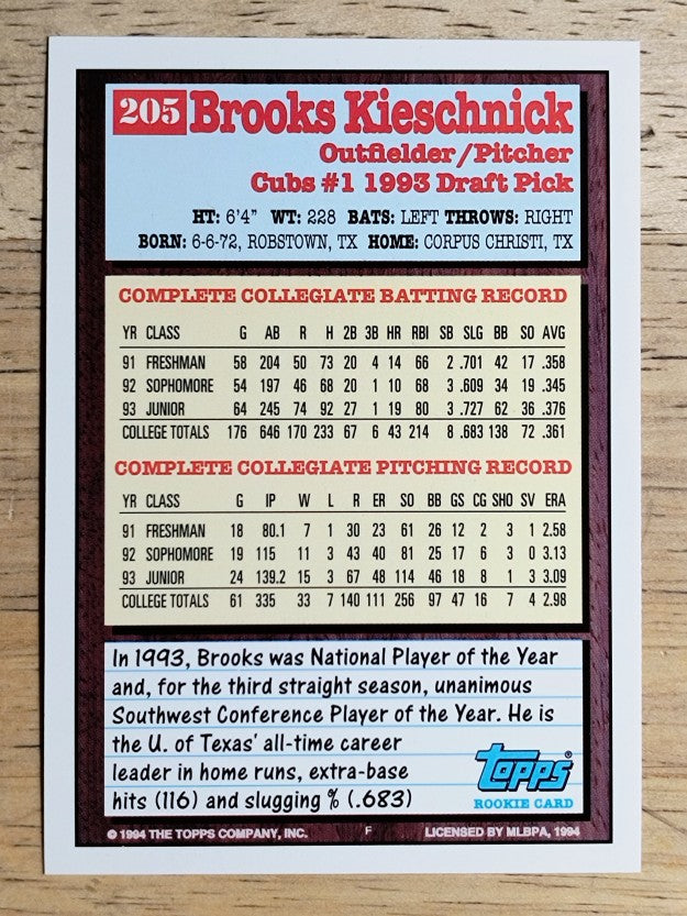 1994 Topps #205 Brooks Kieschnick RC