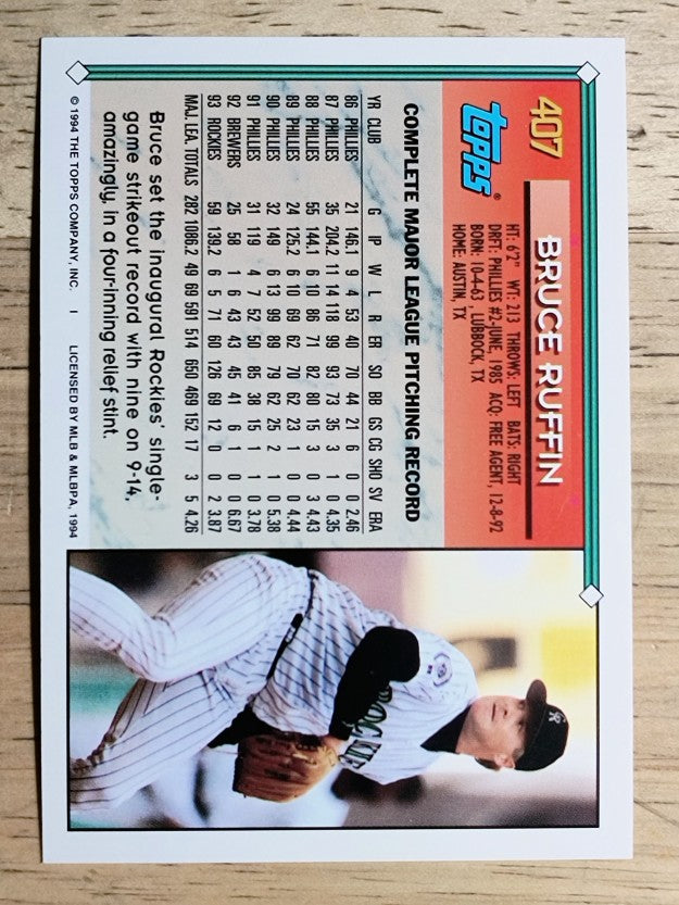 1994 Topps #407 Bruce Ruffin