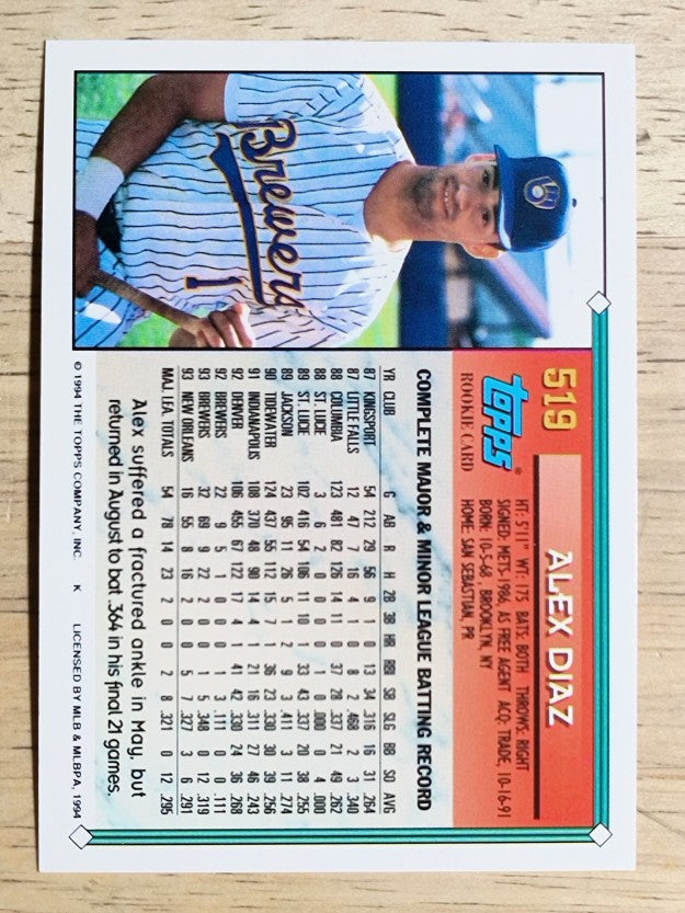 1994 Topps #519 Alex Diaz RC