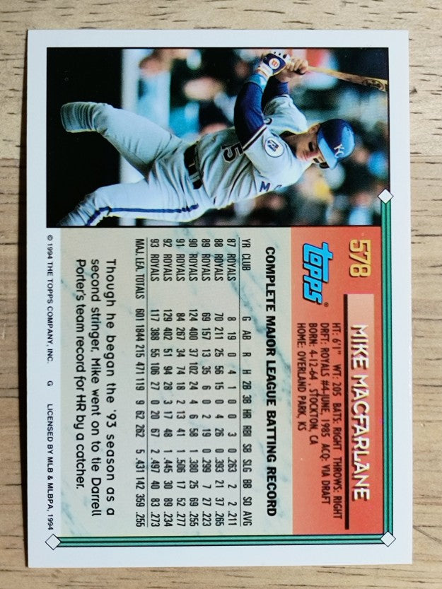 1994 Topps #578 Mike Macfarlane
