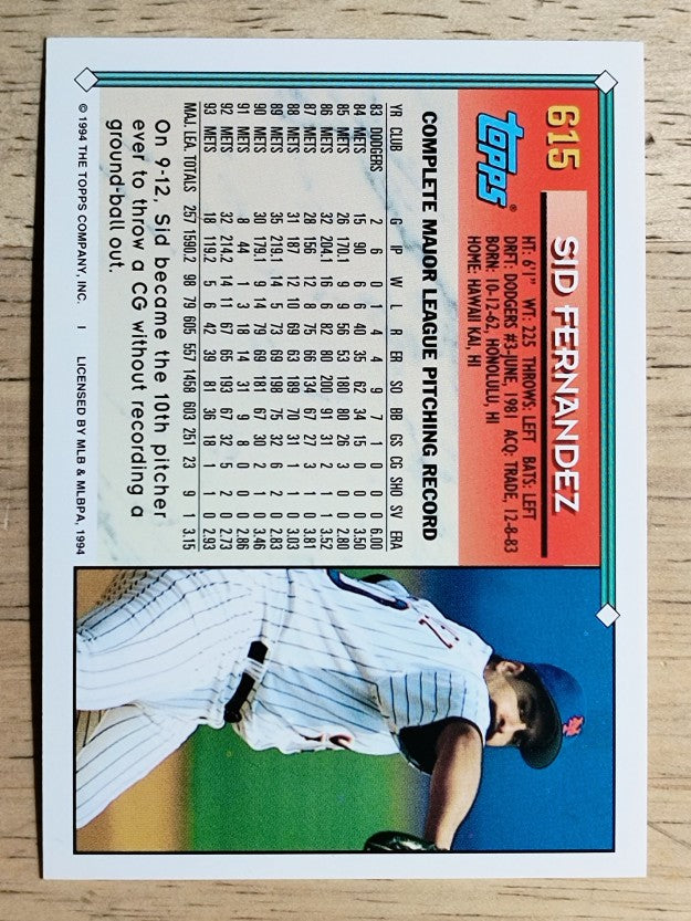 1994 Topps #615 Sid Fernandez