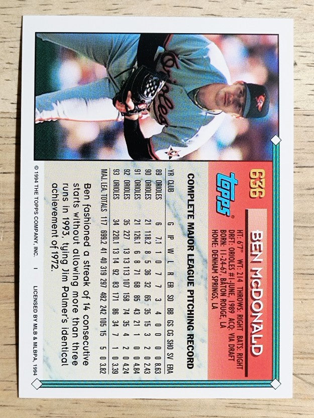 1994 Topps #636 Ben McDonald