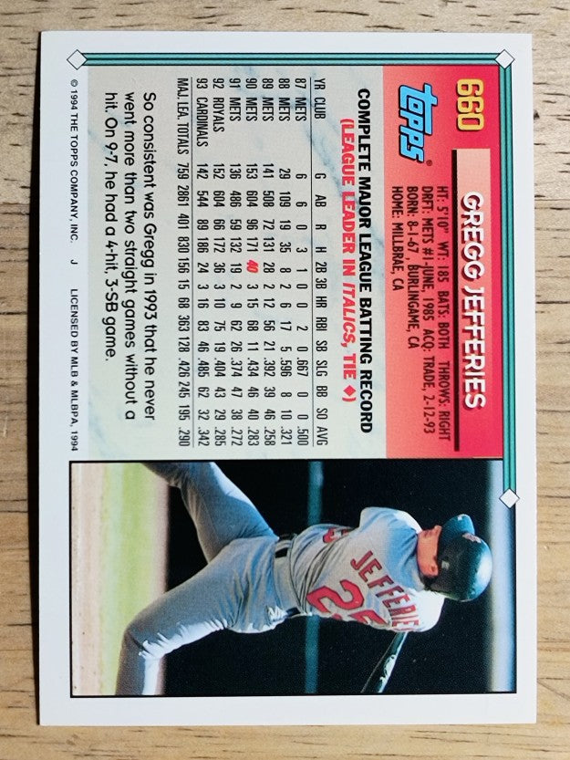 1994 Topps #660 Gregg Jefferies