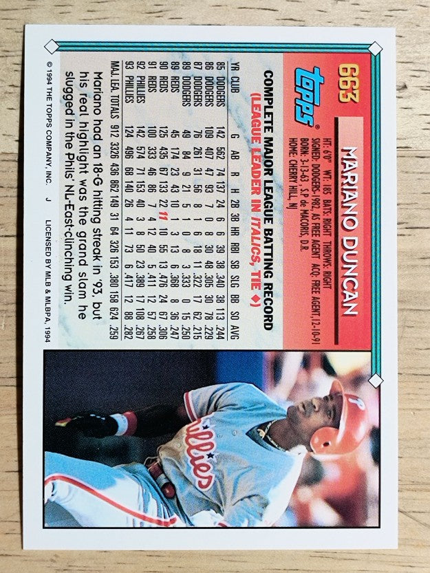 1994 Topps #663 Mariano Duncan