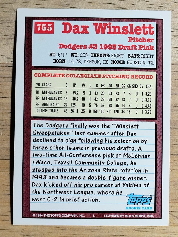 1994 Topps #755 Dax Winslett RC