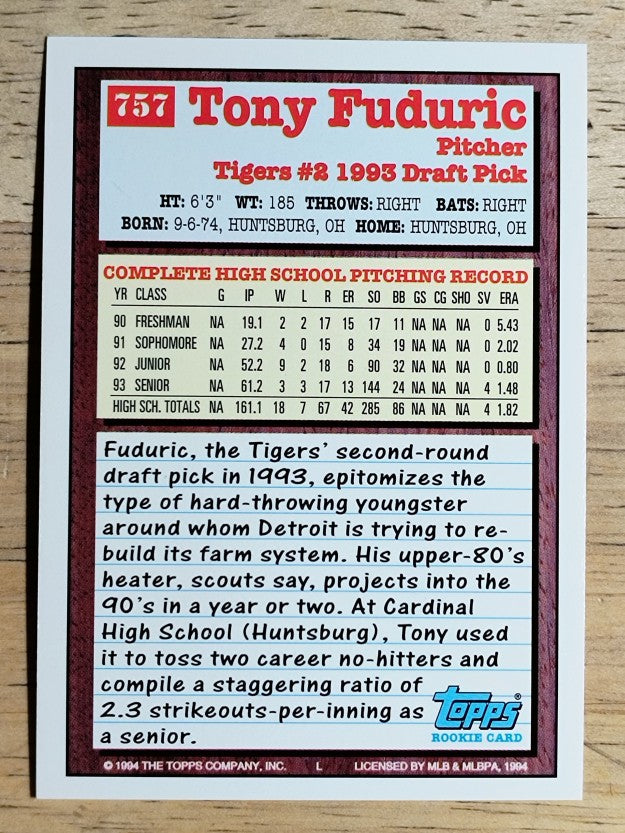 1994 Topps #757 Tony Fuduric RC